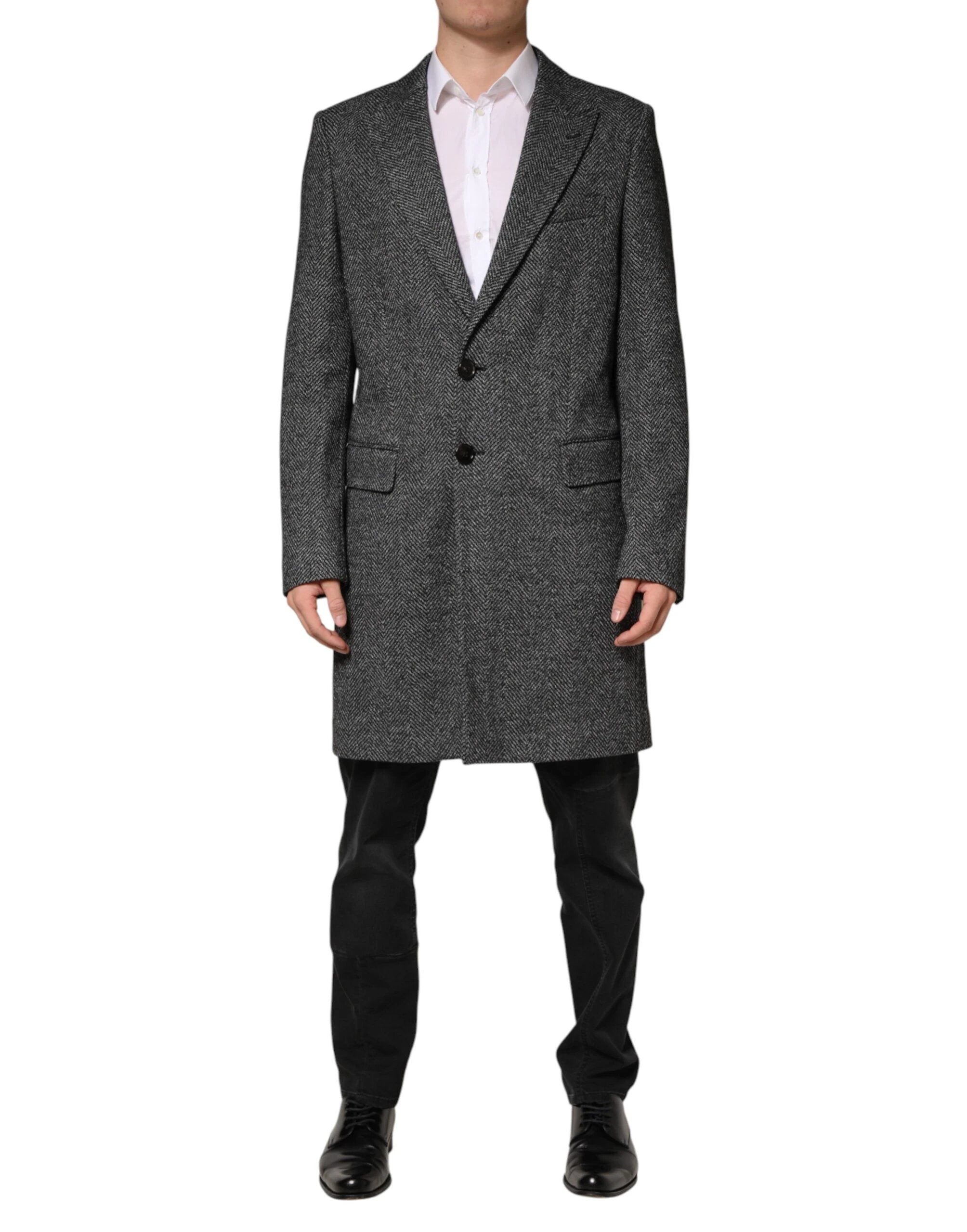 Dolce & Gabbana Gray Wool Blend Long Trench Coat Men Jacket by Dolce & Gabbana