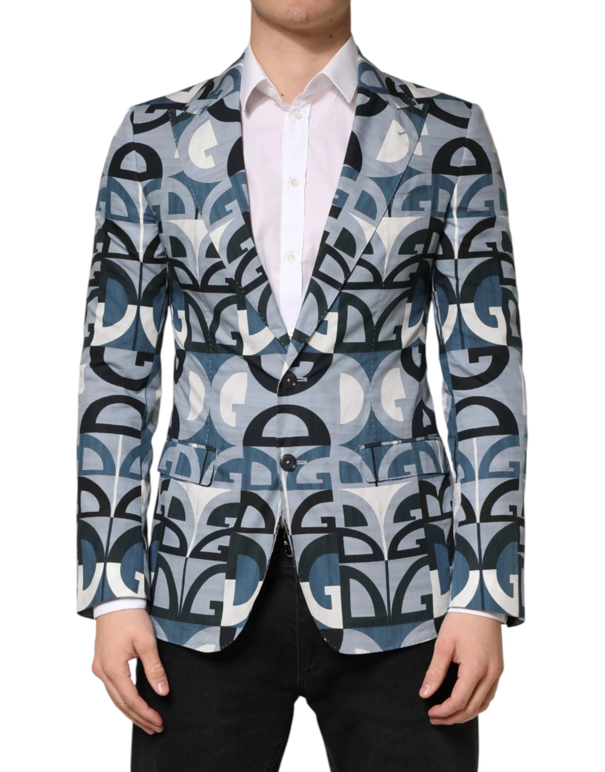 Dolce & Gabbana Blue Logo Monogram Single Breasted Blazer by Dolce & Gabbana