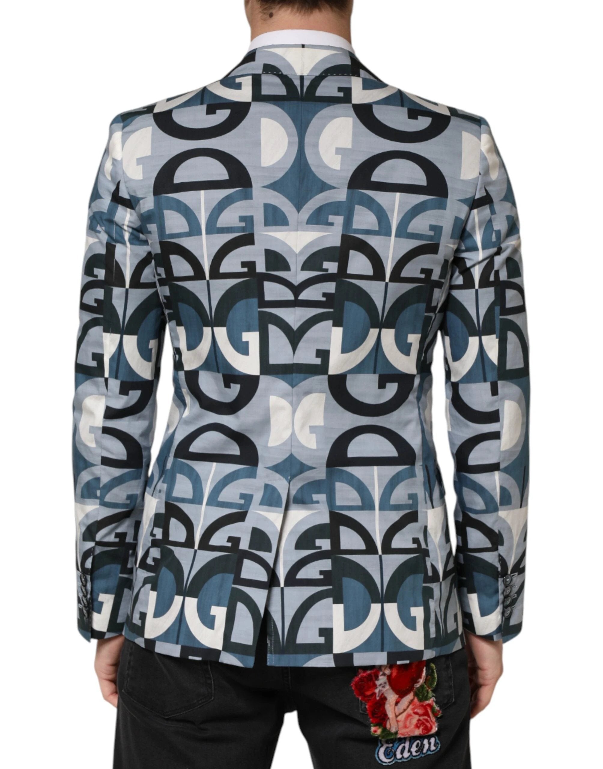 Dolce & Gabbana Blue Logo Monogram Single Breasted Blazer by Dolce & Gabbana