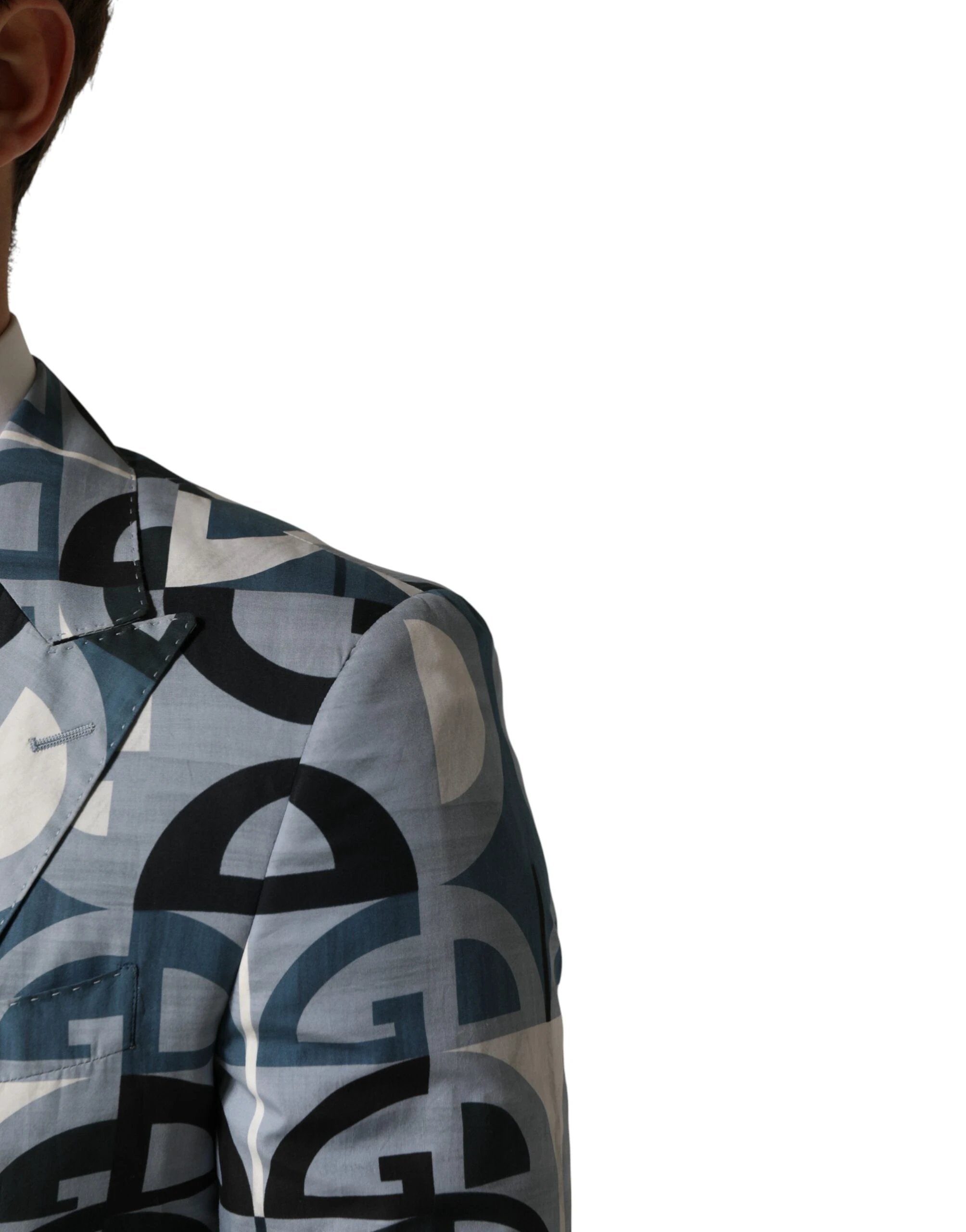 Dolce & Gabbana Blue Logo Monogram Single Breasted Blazer by Dolce & Gabbana