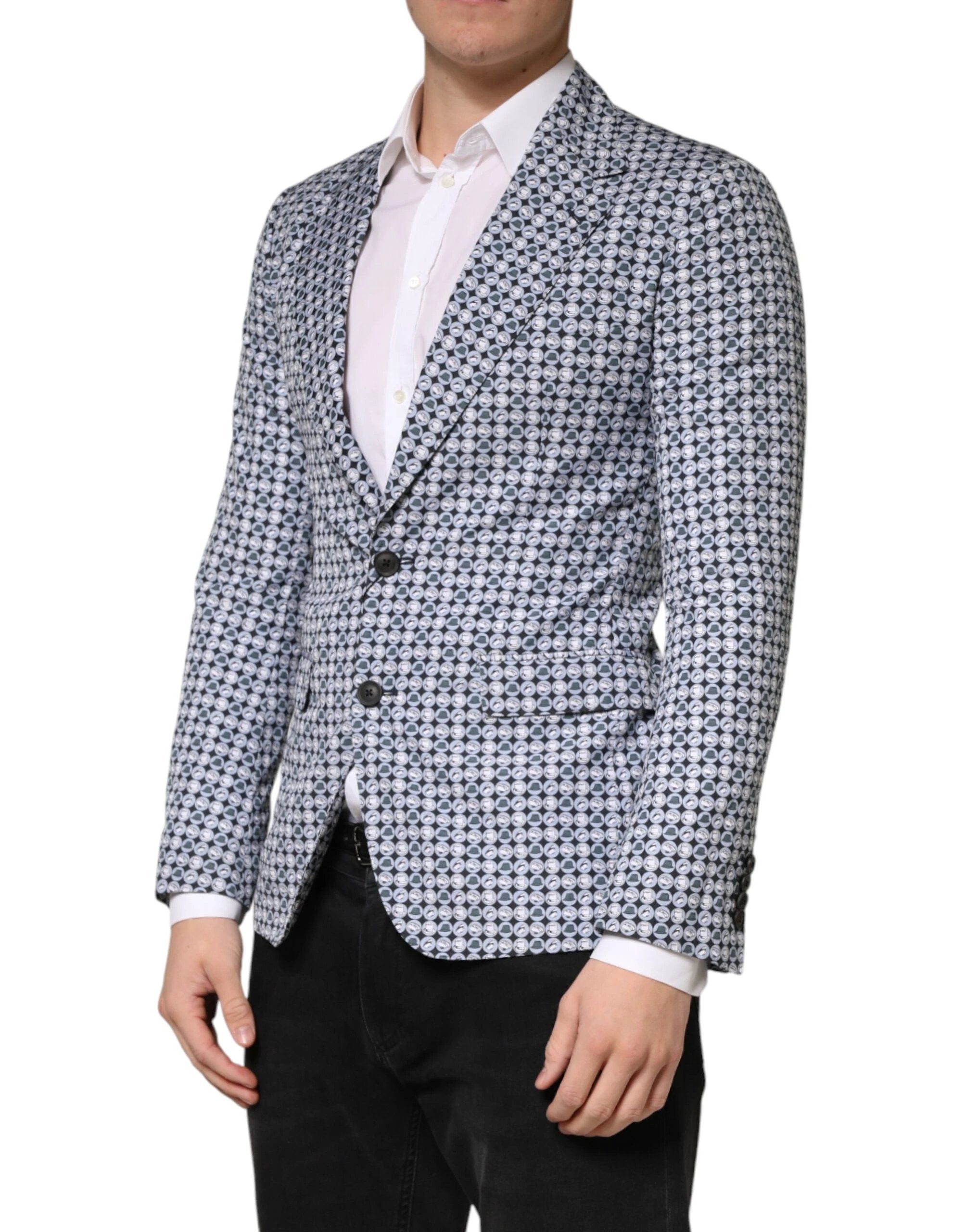 Dolce & Gabbana Blue Cotton Patterned Single Breasted Blazer by Dolce & Gabbana