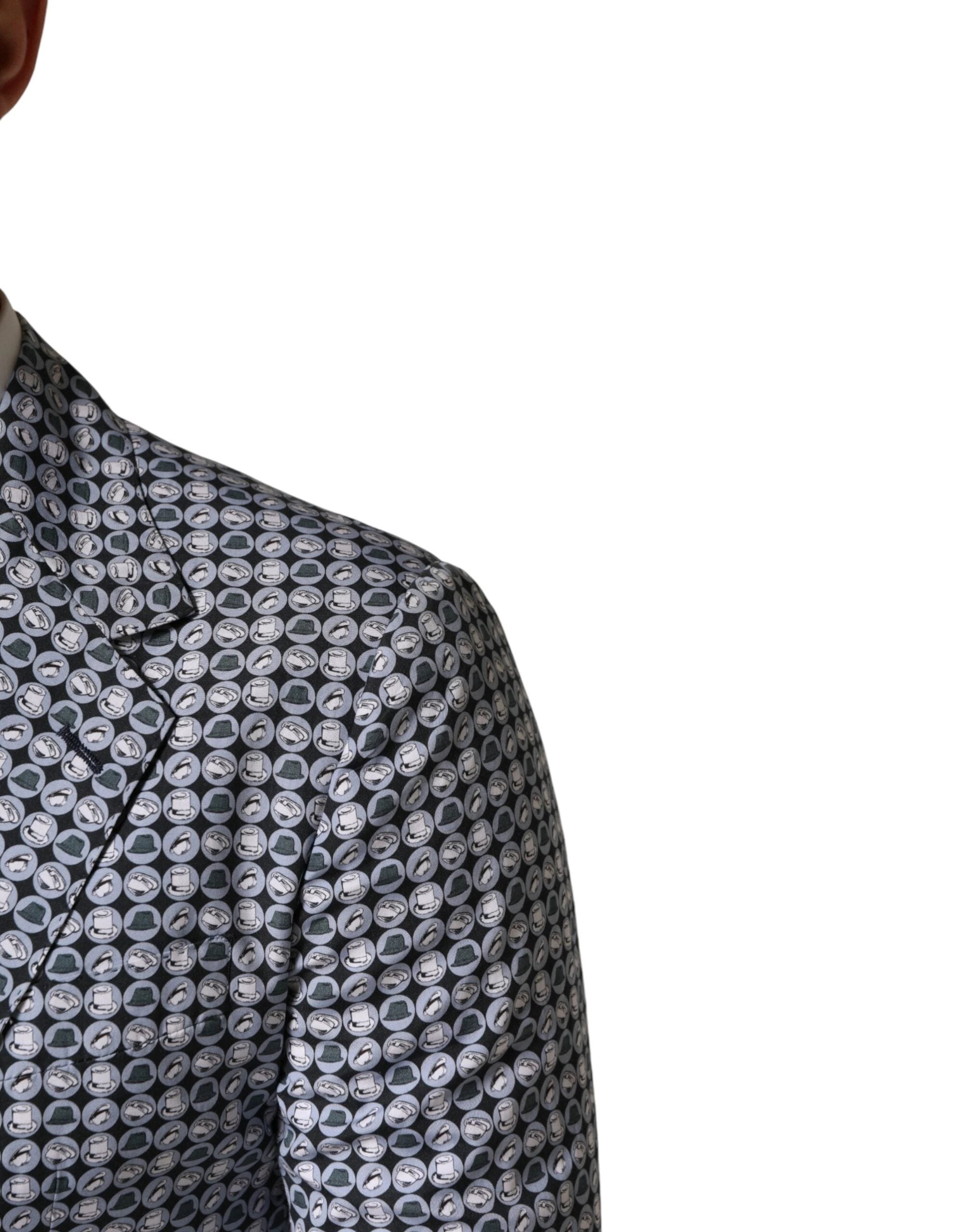 Dolce & Gabbana Blue Cotton Patterned Single Breasted Blazer by Dolce & Gabbana