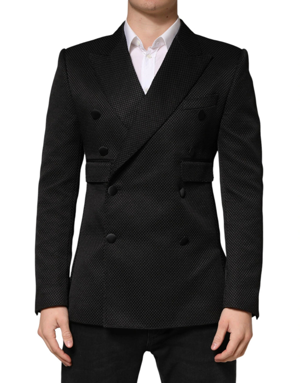 Dolce & Gabbana Black Cotton Double Breasted 2 Button Blazer by Dolce & Gabbana