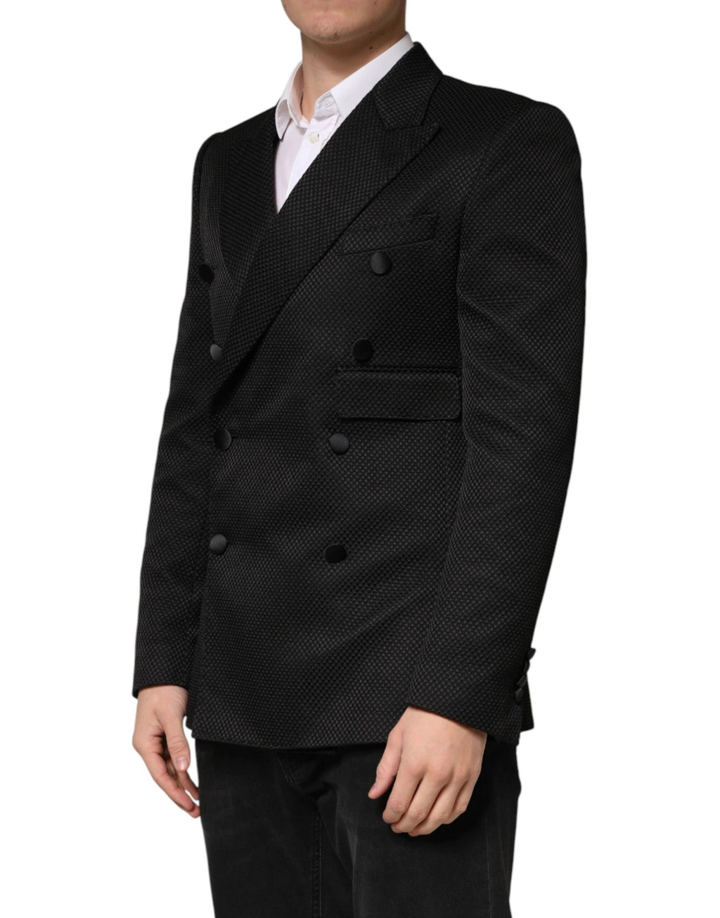 Dolce & Gabbana Black Cotton Double Breasted 2 Button Blazer by Dolce & Gabbana