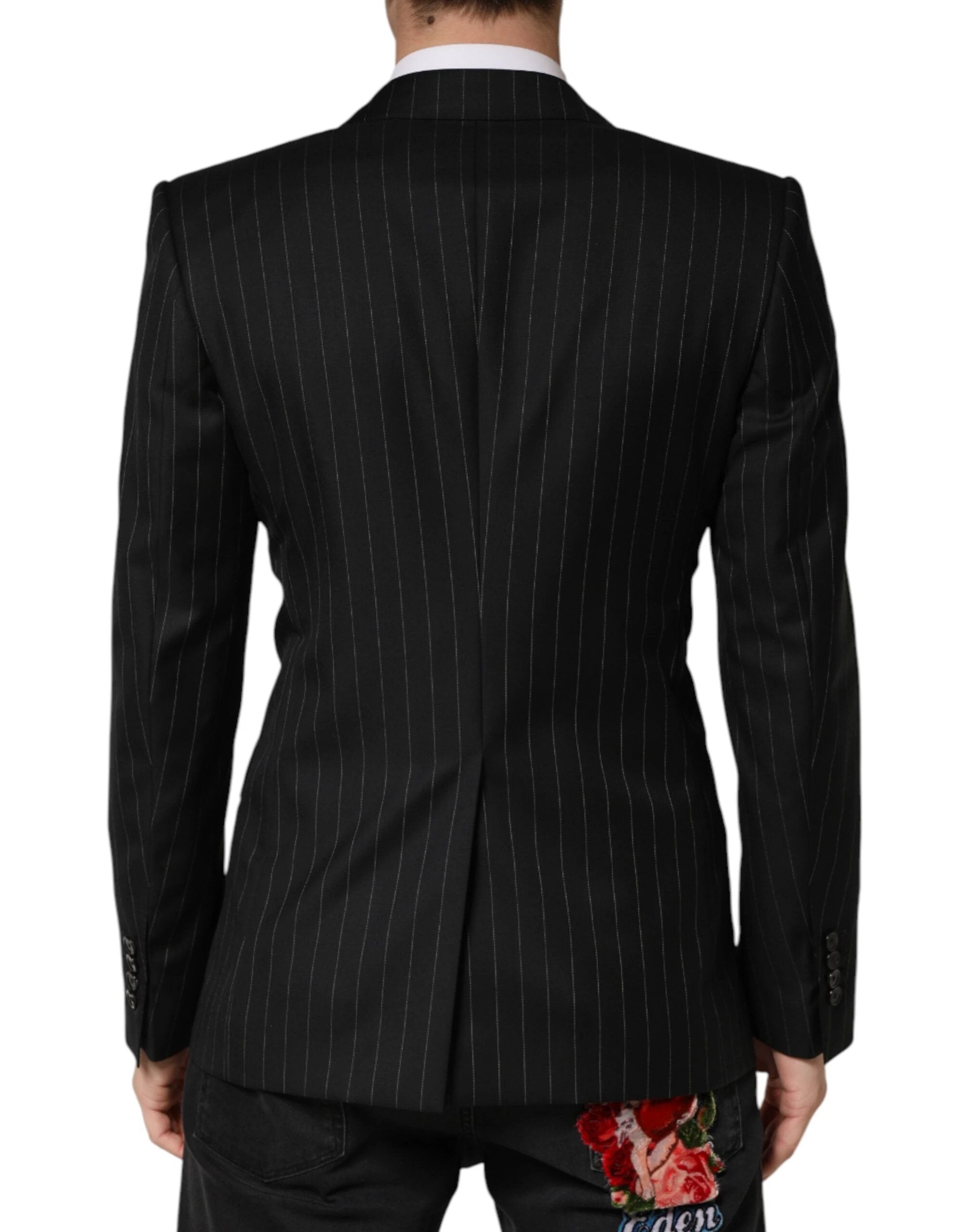 Dolce & Gabbana Black Stripes Double Breasted 2Button Blazer by Dolce & Gabbana