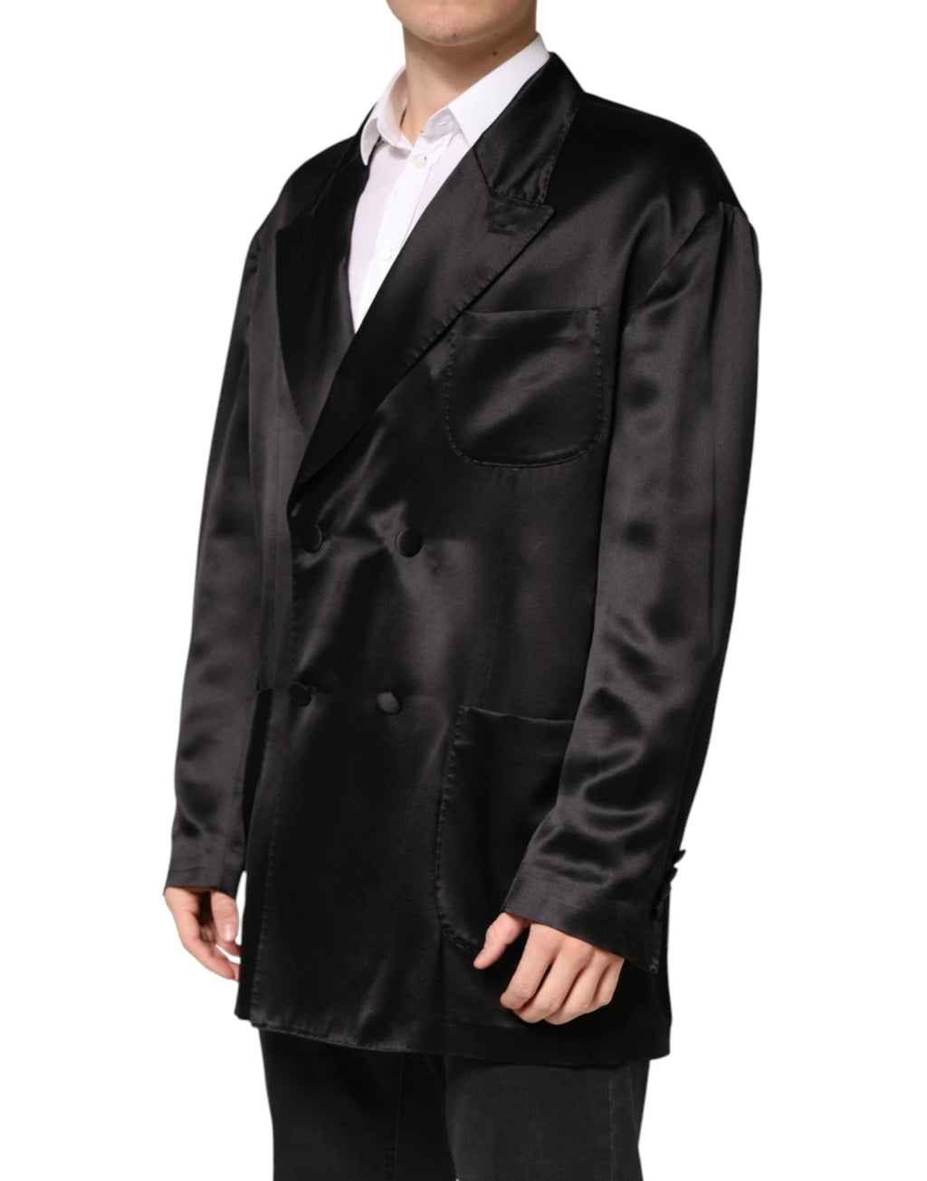 Dolce & Gabbana Black Silk Double Breasted 2 Button Blazer by Dolce & Gabbana