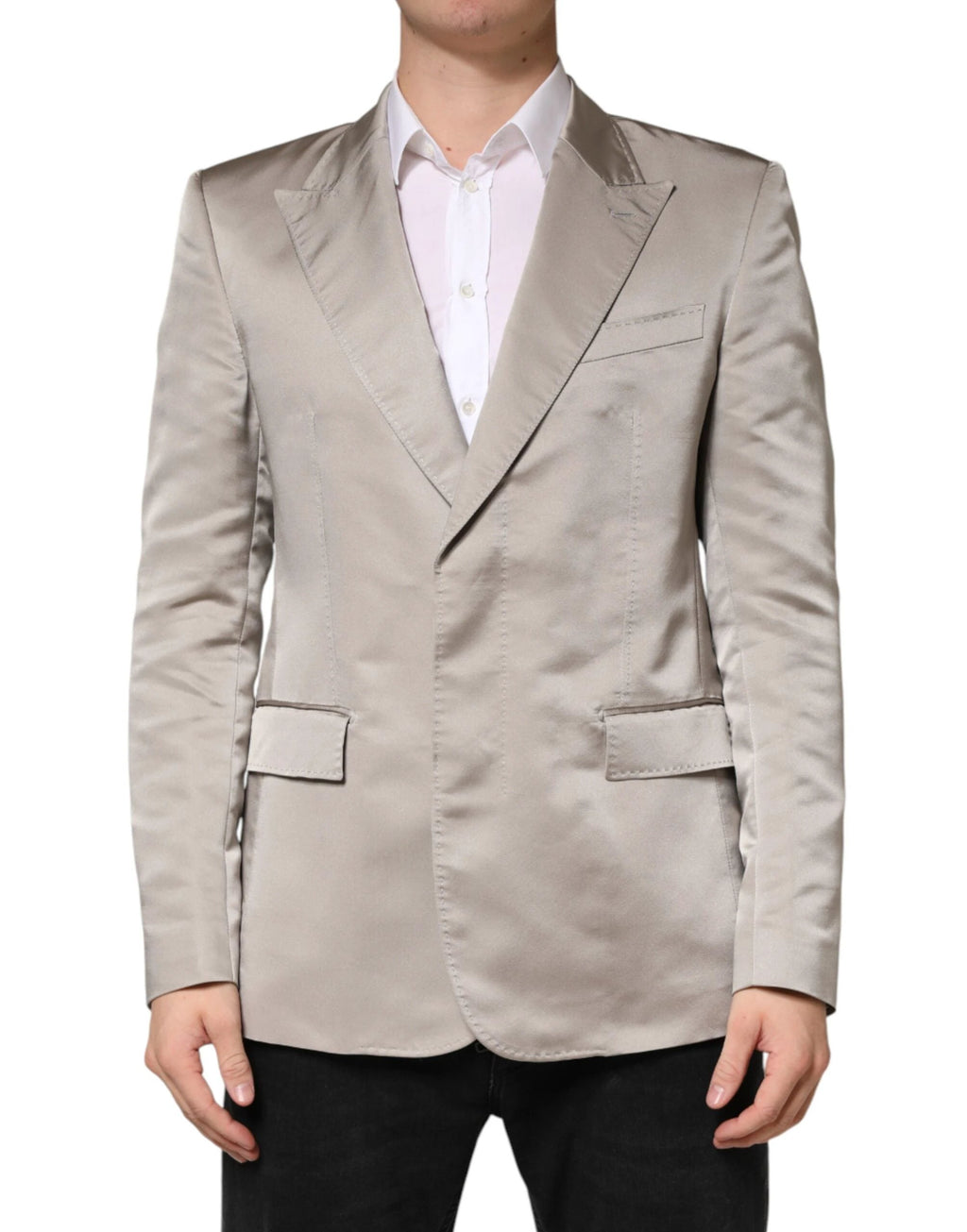 Dolce & Gabbana Beige Silk Single Breasted Jacket Men Blazer by Dolce & Gabbana