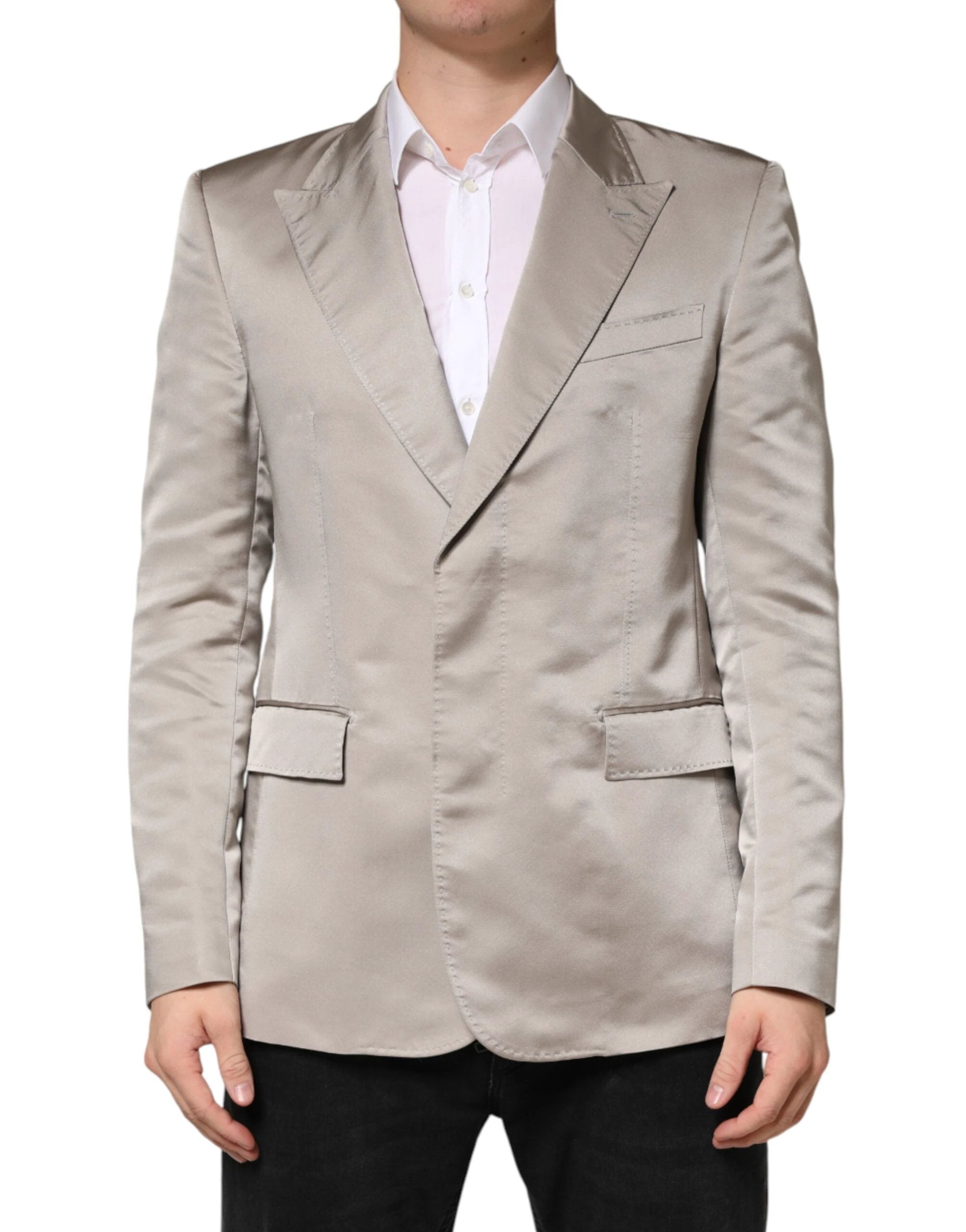 Dolce & Gabbana Beige Silk Single Breasted Jacket Men Blazer by Dolce & Gabbana