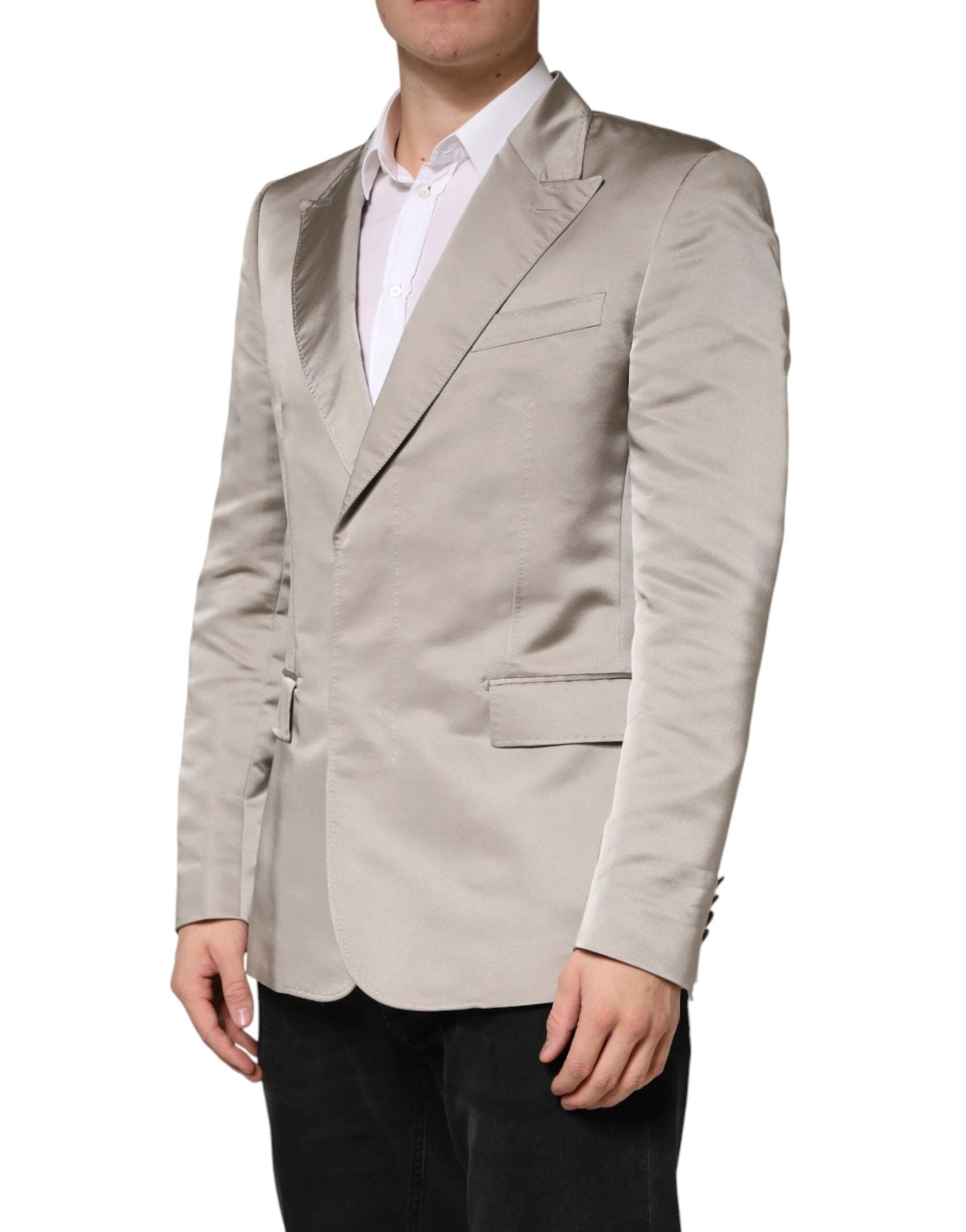 Dolce & Gabbana Beige Silk Single Breasted Jacket Men Blazer by Dolce & Gabbana