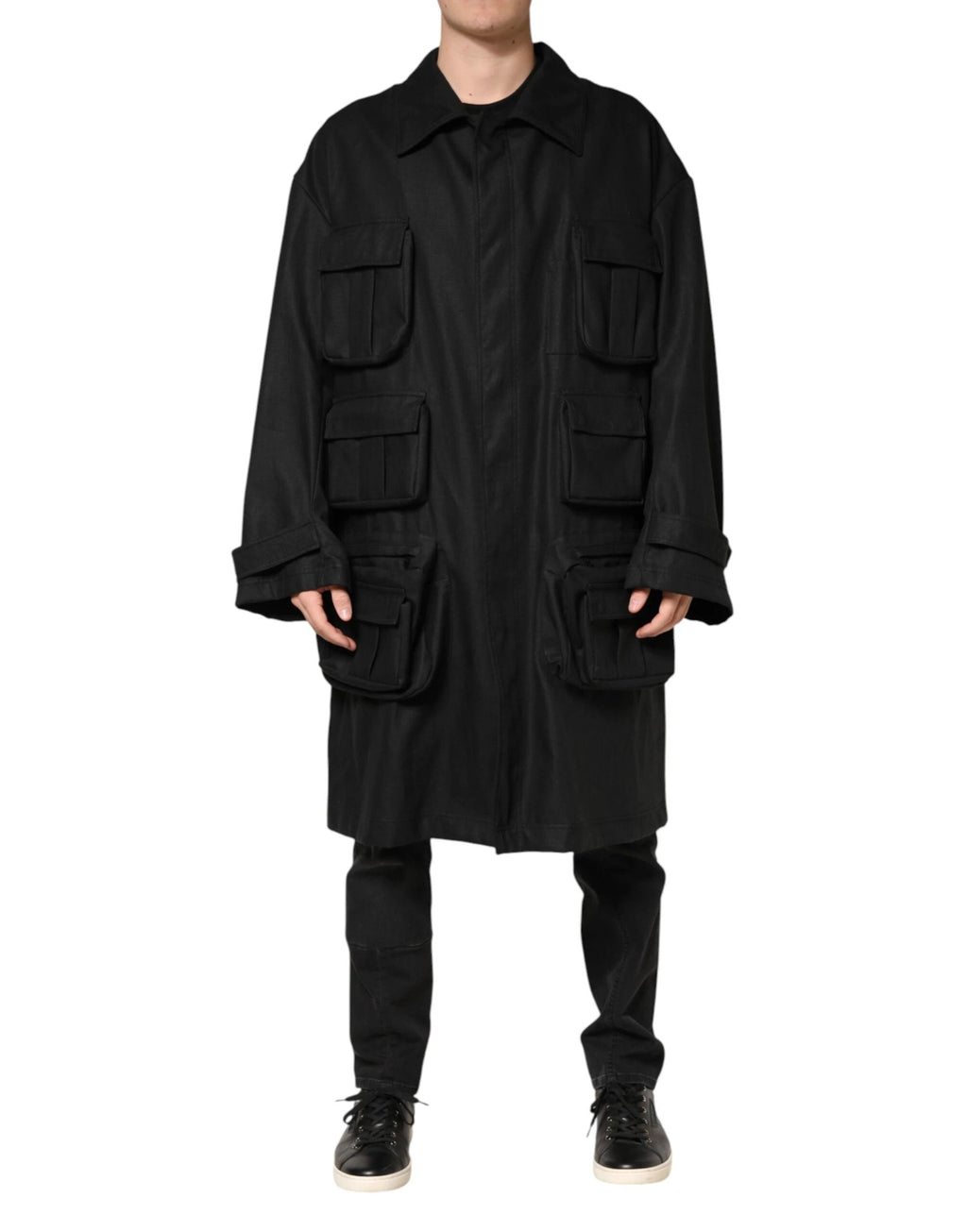 Dolce & Gabbana Black Pockets Collared Trench Coat Jacket by Dolce & Gabbana