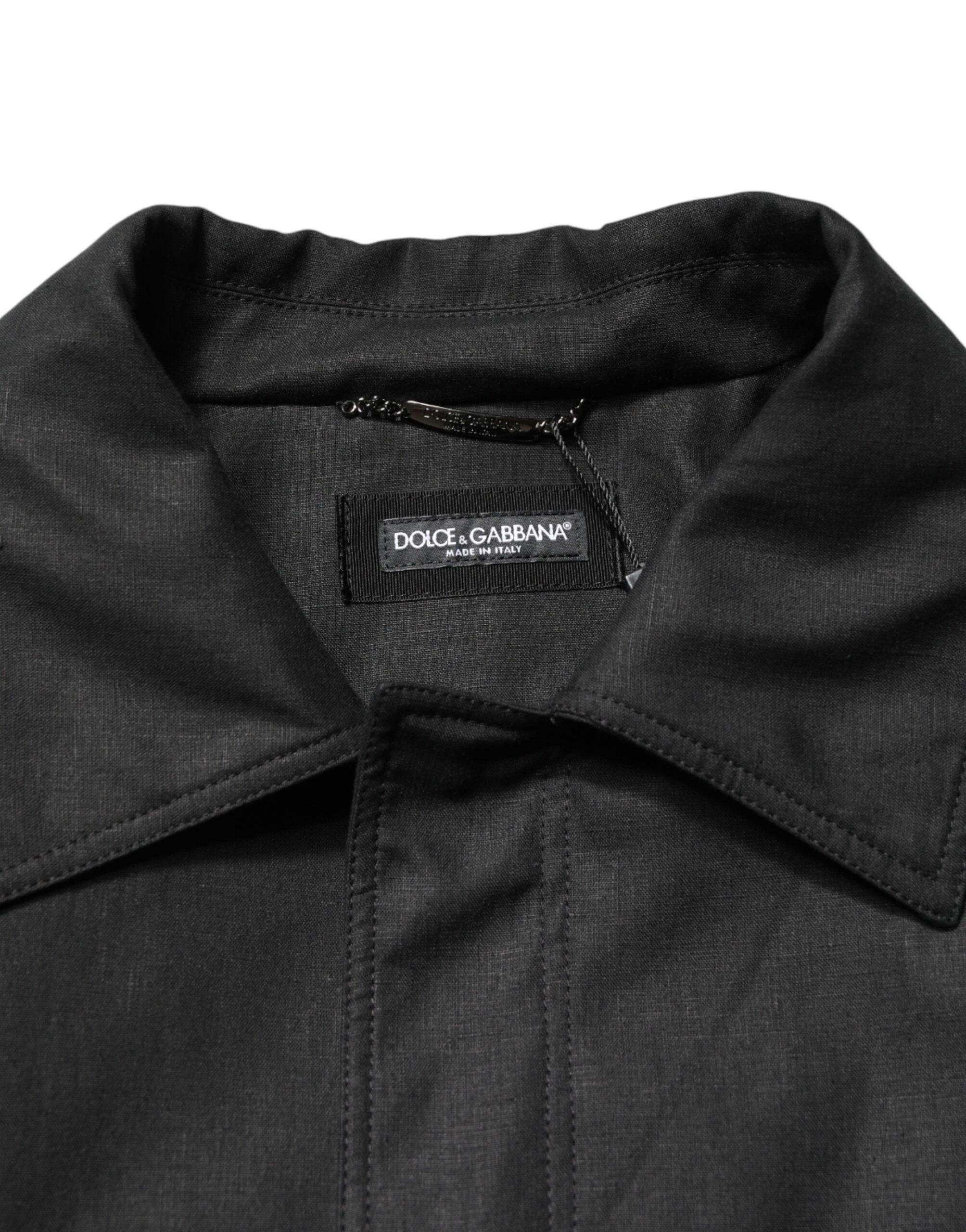 Dolce & Gabbana Black Pockets Collared Trench Coat Jacket by Dolce & Gabbana
