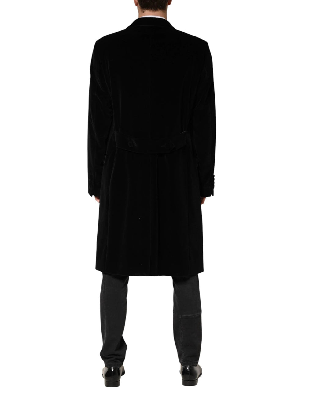 Dolce & Gabbana Black Cotton Velvet Long Trench Coat Jacket by Dolce & Gabbana