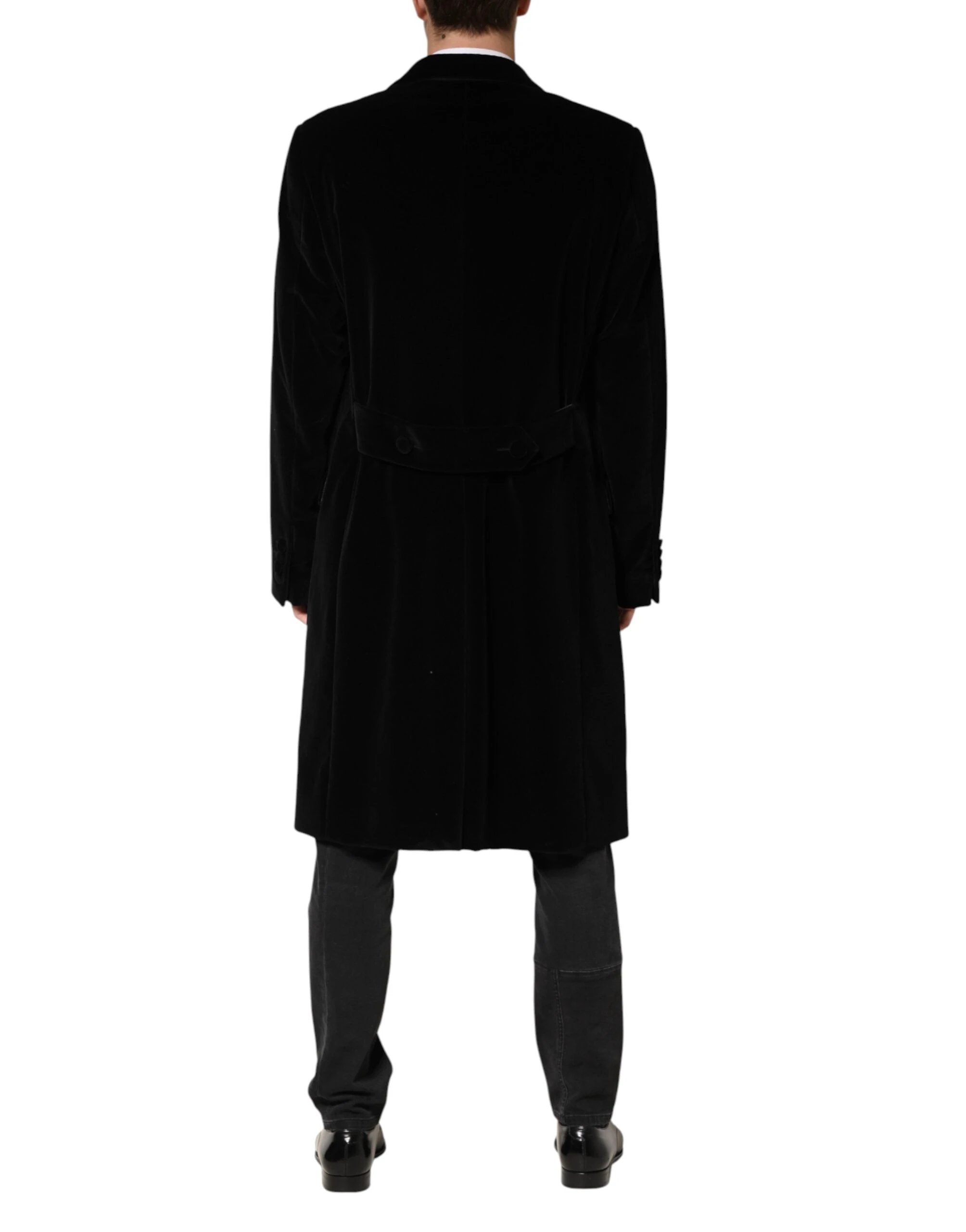 Dolce & Gabbana Black Cotton Velvet Long Trench Coat Jacket by Dolce & Gabbana