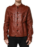 Dolce & Gabbana Brown Leather Button Down Men Biker Jacket by Dolce & Gabbana