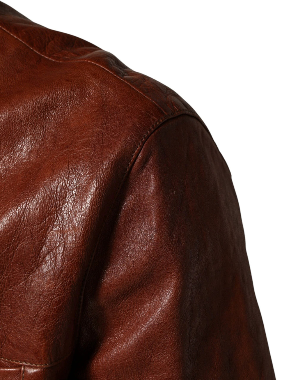 Dolce & Gabbana Brown Leather Button Down Men Biker Jacket by Dolce & Gabbana