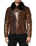Dolce & Gabbana Bronze Leather Fur Full Zip Men Biker Jacket by Dolce & Gabbana