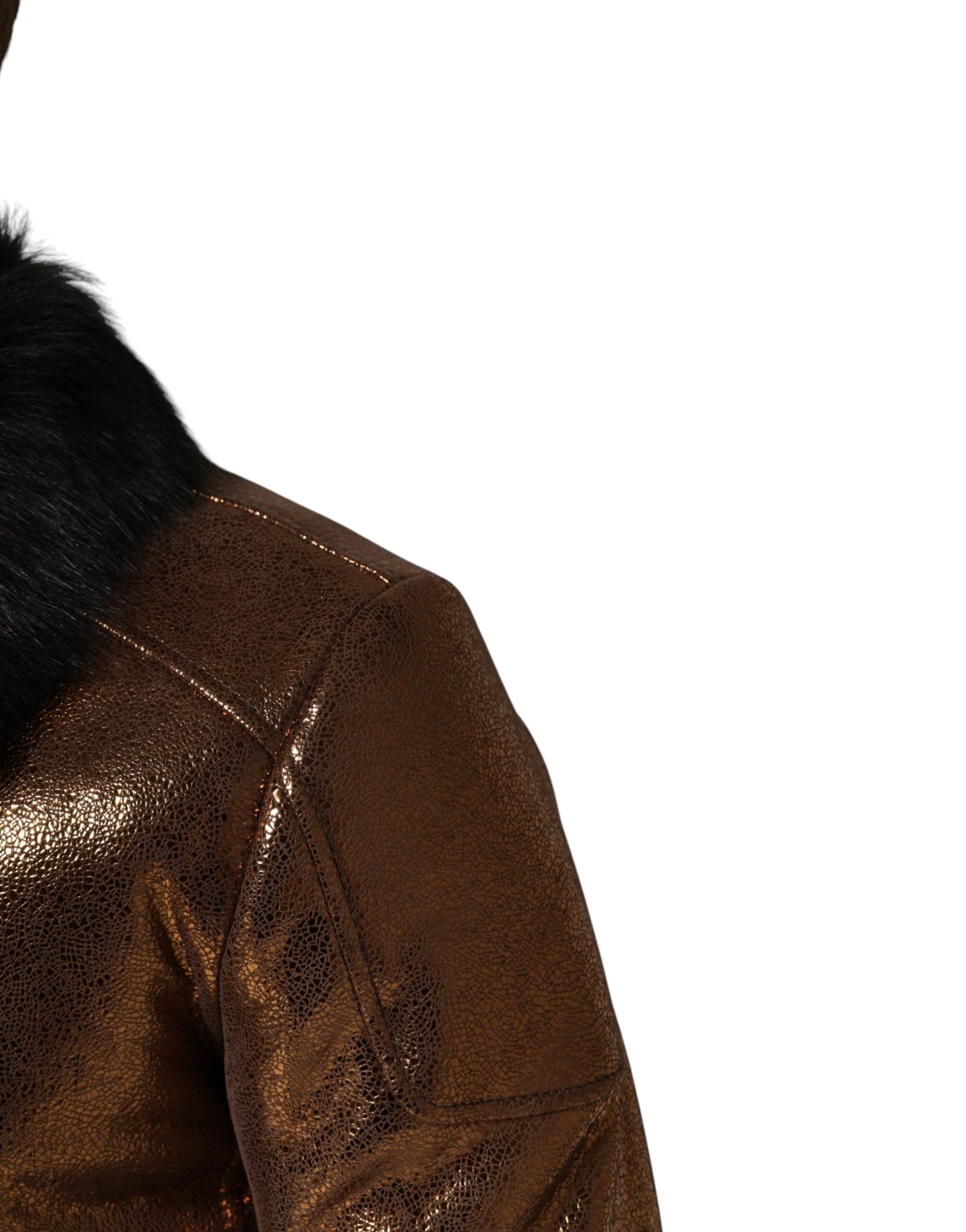 Dolce & Gabbana Bronze Leather Fur Full Zip Men Biker Jacket by Dolce & Gabbana