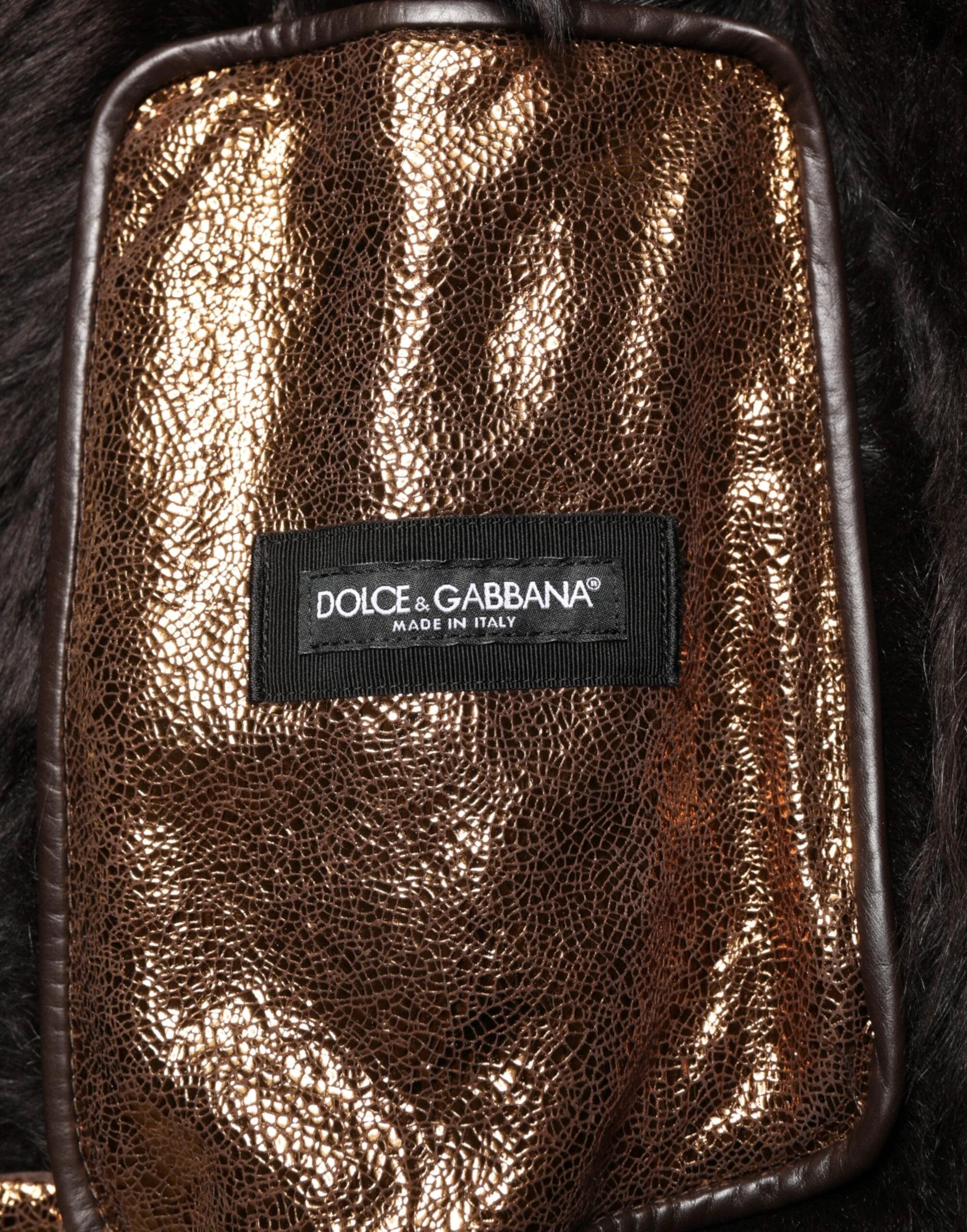 Dolce & Gabbana Bronze Leather Fur Full Zip Men Biker Jacket by Dolce & Gabbana