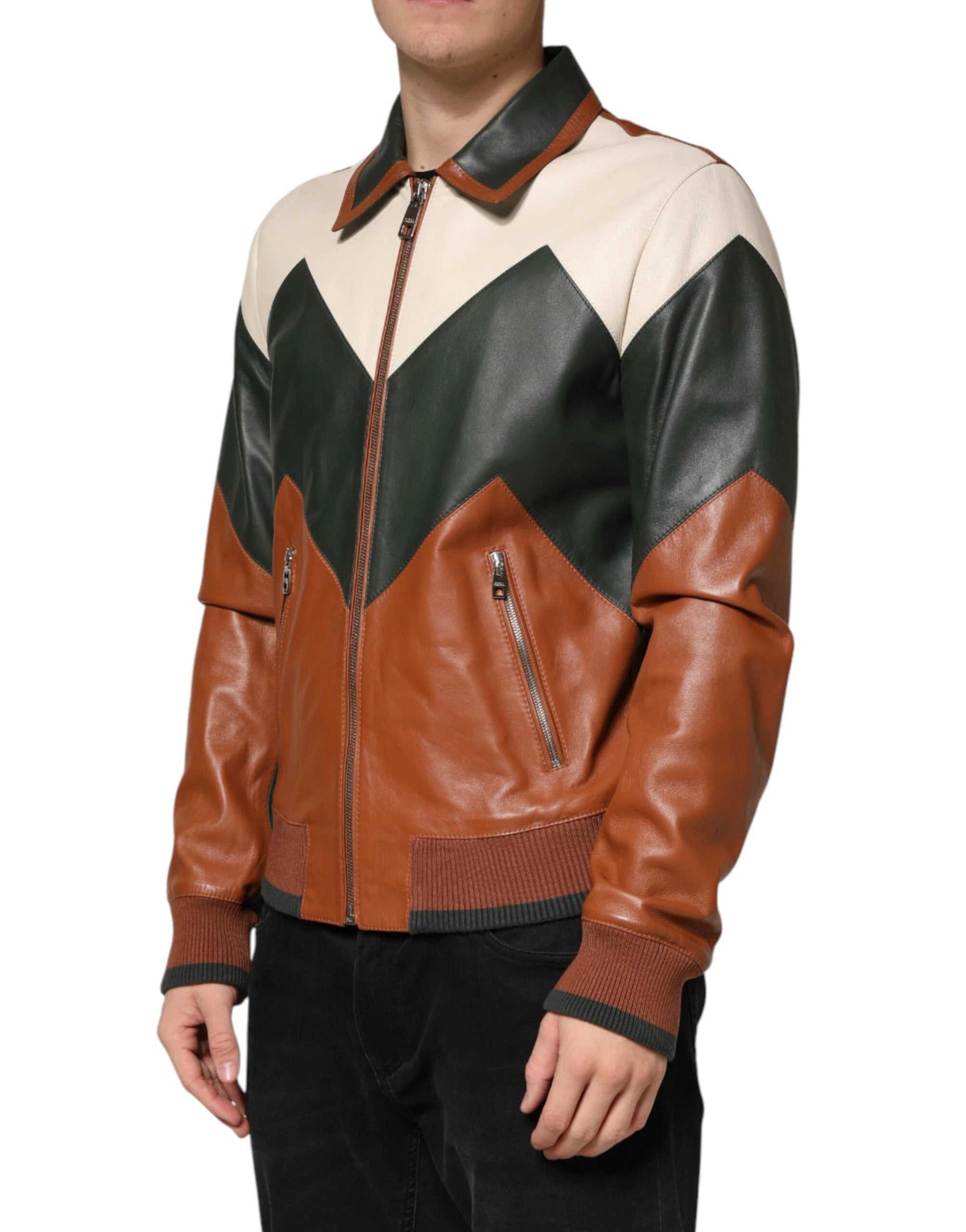Dolce & Gabbana Multicolor Leather Full Zip men Biker Jacket by Dolce & Gabbana