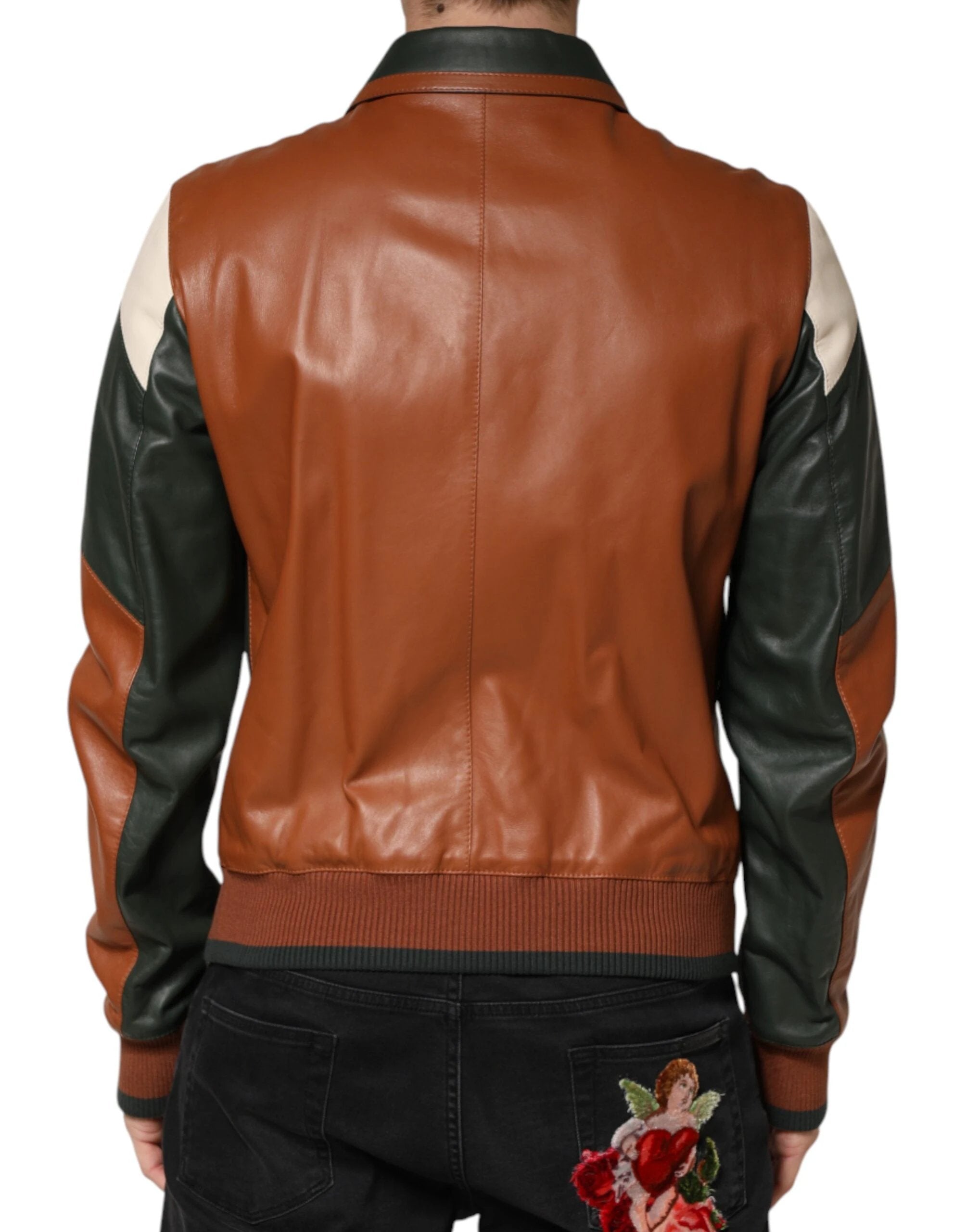Dolce & Gabbana Multicolor Leather Full Zip men Biker Jacket by Dolce & Gabbana