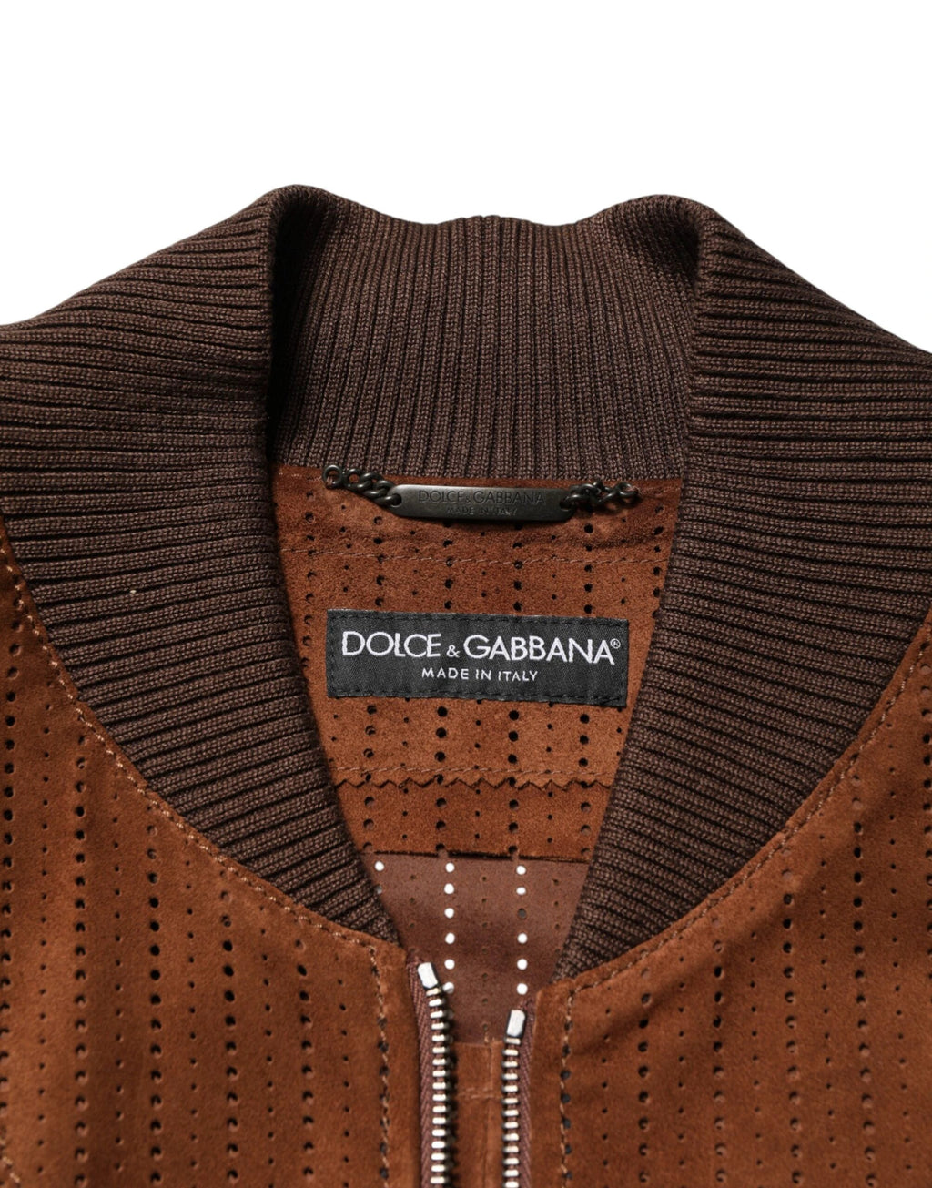 Dolce & Gabbana Brown Velvet Calfskin Full Zip Biker Jacket by Dolce & Gabbana