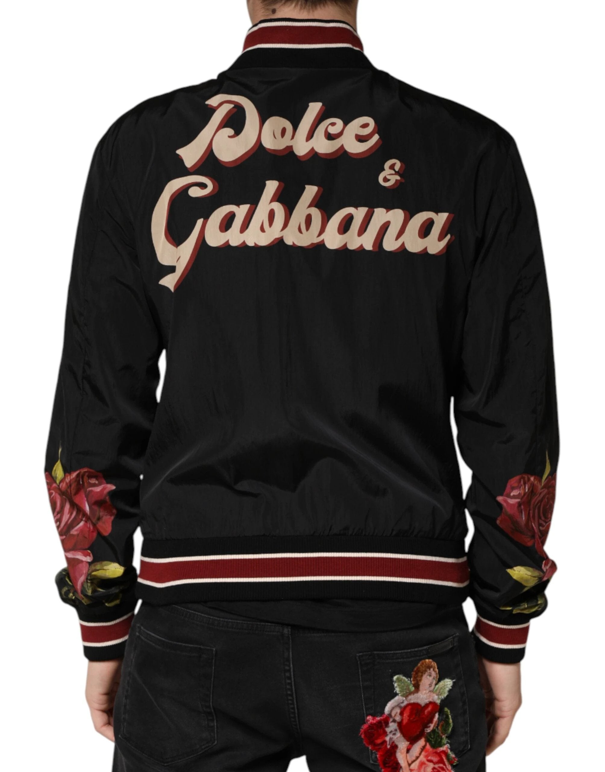 Dolce & Gabbana Black Pin Up Button Down Men Bomber Jacket by Dolce & Gabbana