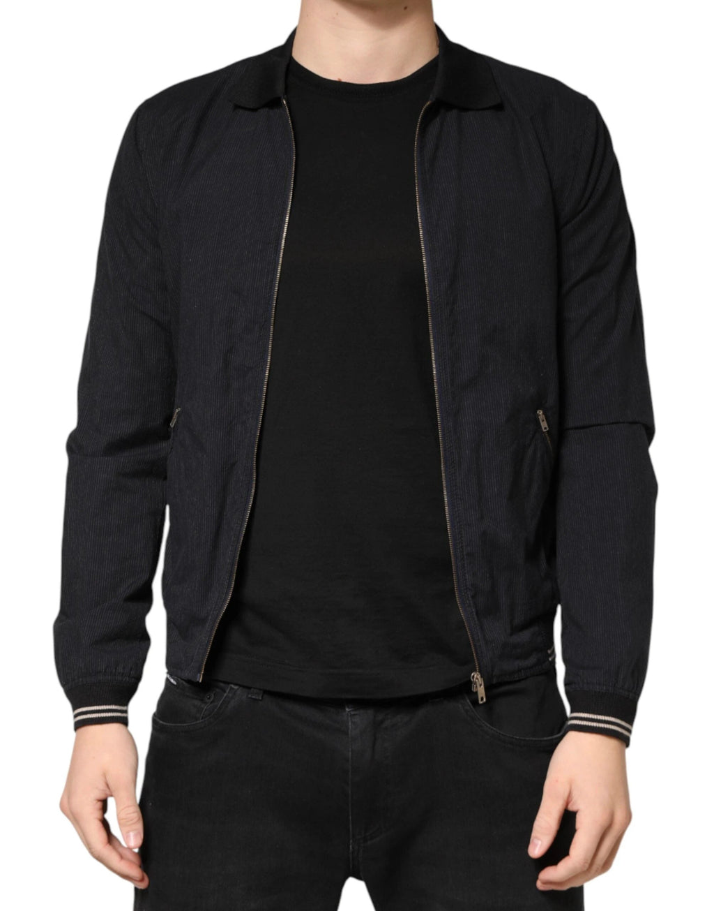 Dolce & Gabbana Dark Blue Cotton Full Zip Bomber Men Jacket by Dolce & Gabbana