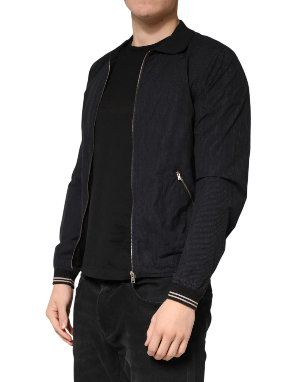 Dolce & Gabbana Dark Blue Cotton Full Zip Bomber Men Jacket by Dolce & Gabbana