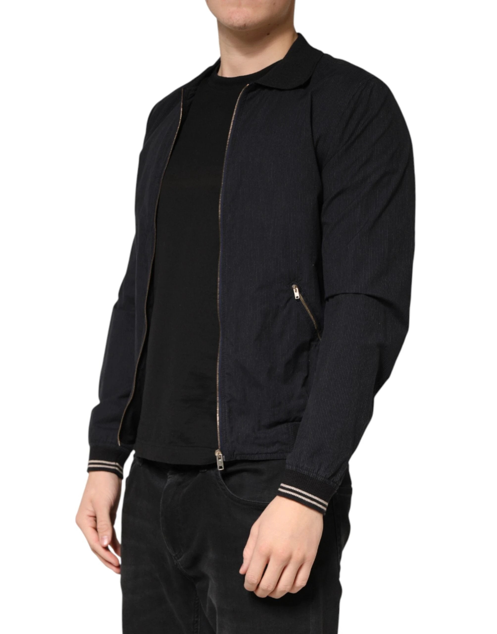 Dolce & Gabbana Dark Blue Cotton Full Zip Bomber Men Jacket by Dolce & Gabbana