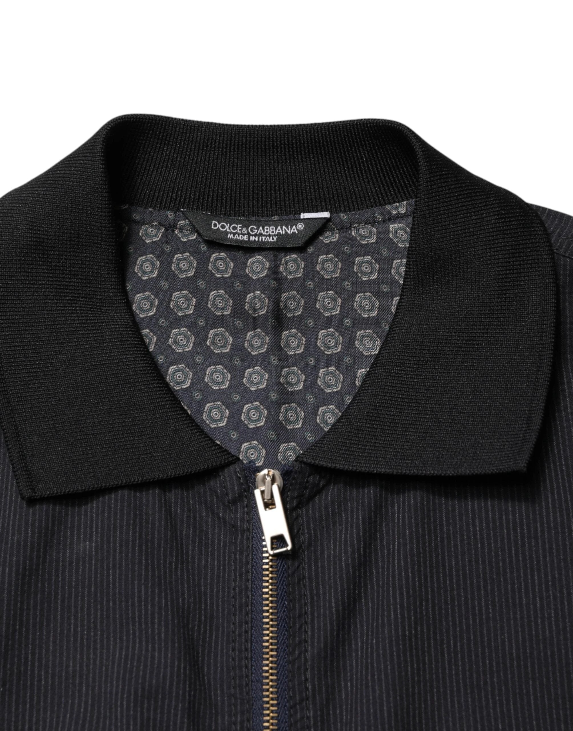 Dolce & Gabbana Dark Blue Cotton Full Zip Bomber Men Jacket by Dolce & Gabbana