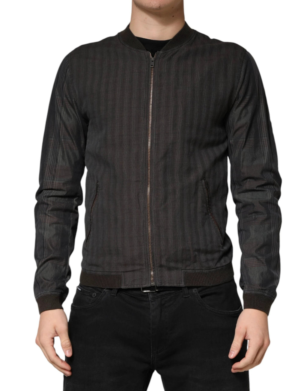 Dolce & Gabbana Black Stripes Cotton Full Zip Bomber Jacket by Dolce & Gabbana