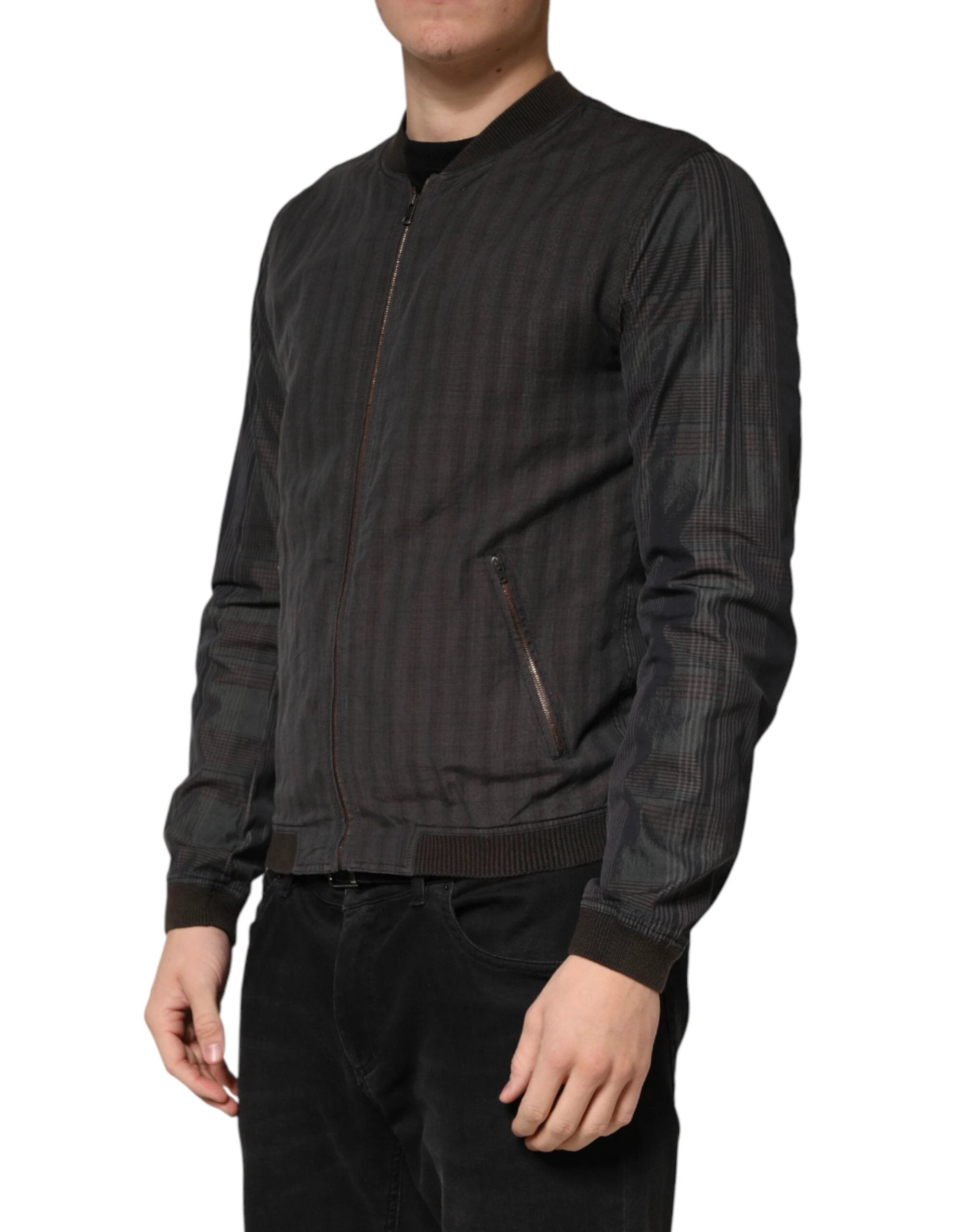 Dolce & Gabbana Black Stripes Cotton Full Zip Bomber Jacket by Dolce & Gabbana