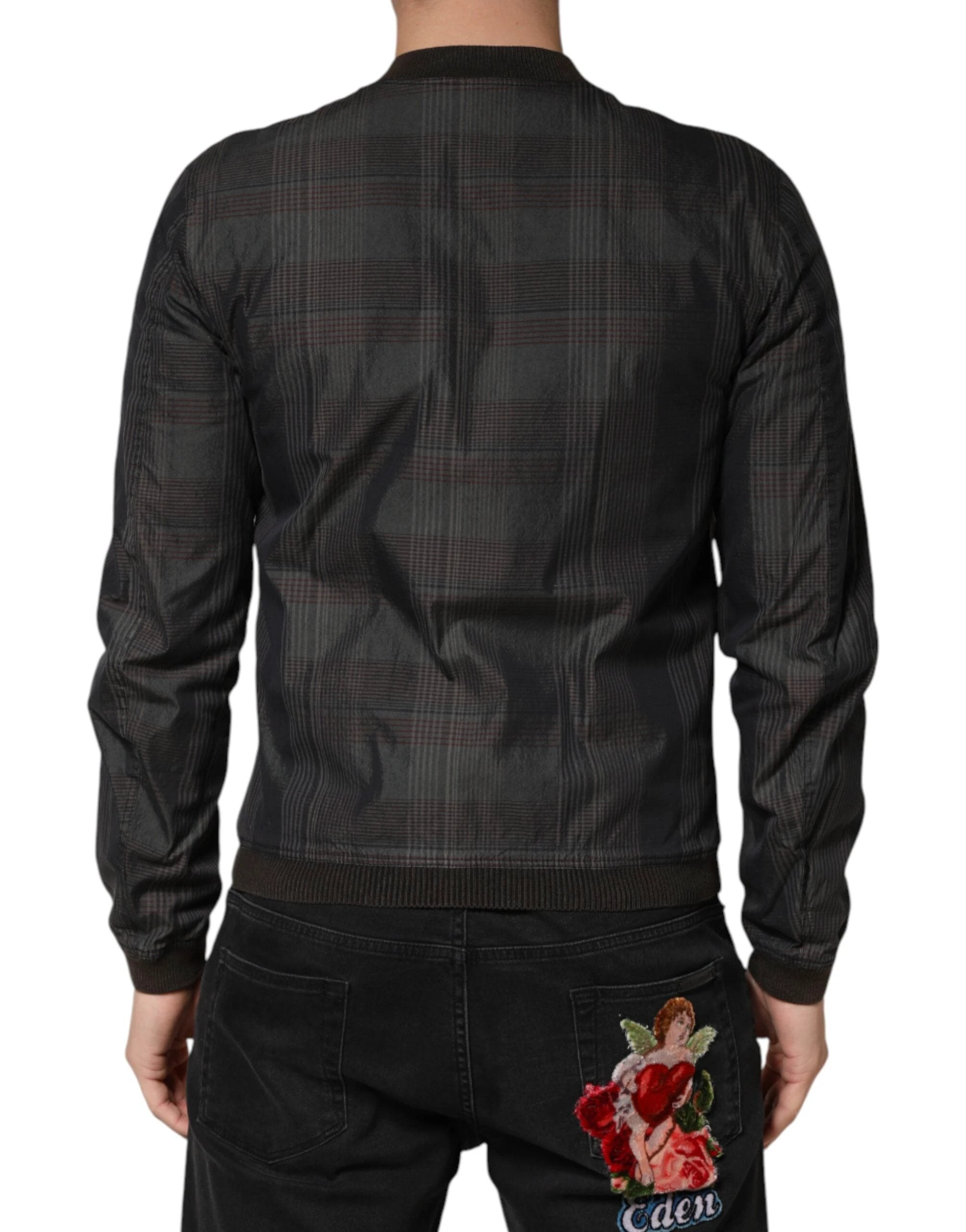 Dolce & Gabbana Black Stripes Cotton Full Zip Bomber Jacket by Dolce & Gabbana