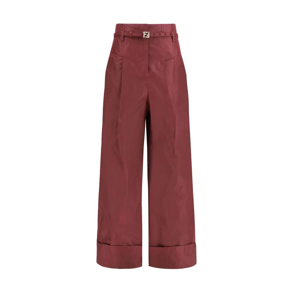 Pantalon habillé en soie bordeaux Fendi