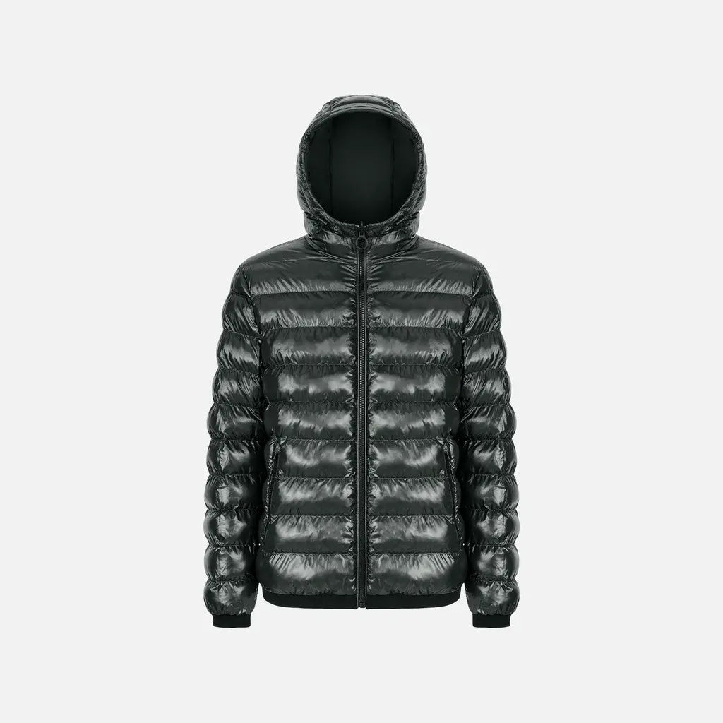 By Nuvara Outlet Geox Men's Spherica Reversible Short Puffer Jacket – Navy Blue / Petroleum Green